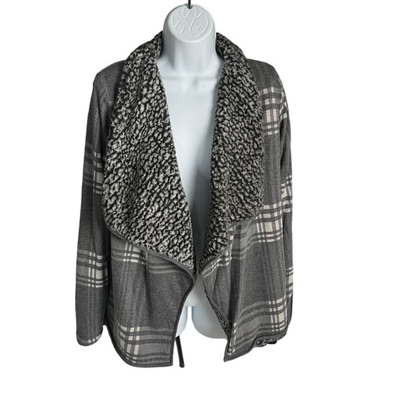 Thread & Supply Sherpa Lined Open Front Oversized Cardigan Gray White Small - Picture 3 of 11